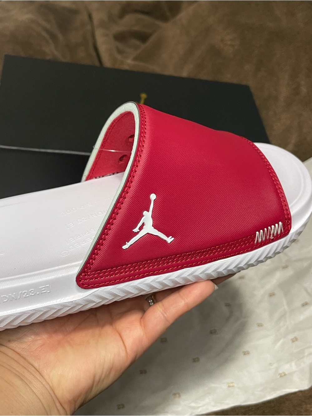 Jordan Red & White Slide Sandals with Jumpman Emblem